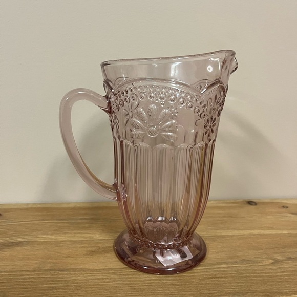 Other - BRAND NEW - Pink Vintage-Inspired Floral Pedestal Pitcher